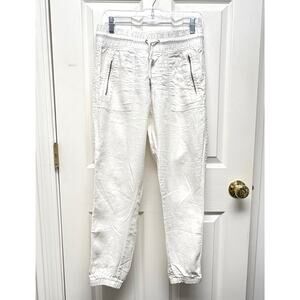 Athleta Pants Cabo Linen Jogger White Elastic Hem Waist Drawstring Womens Size 6